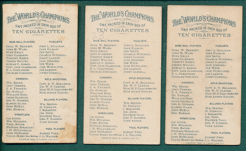 1887 N28 Bogardus, Carver & Buffalo Bill Cody, (3) Card Lot, Allen & Ginter Cigarettes 