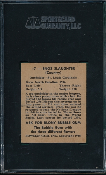 1948 Bowman #17 Enos Slaughter SGC 84 *Rookie* 