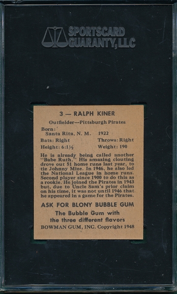 1948 Bowman #3 Ralph Kiner SGC 60 *Rookie* 