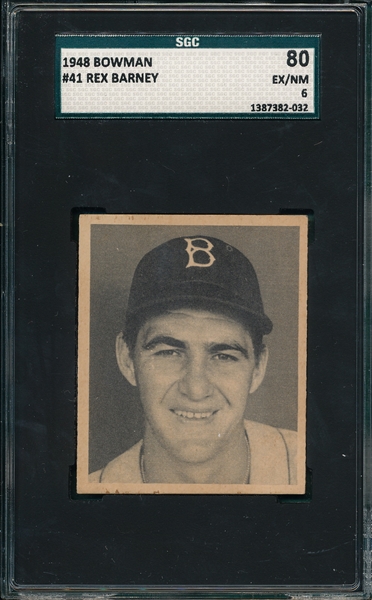 1948 Bowman #41 Rex Barney SGC 80 