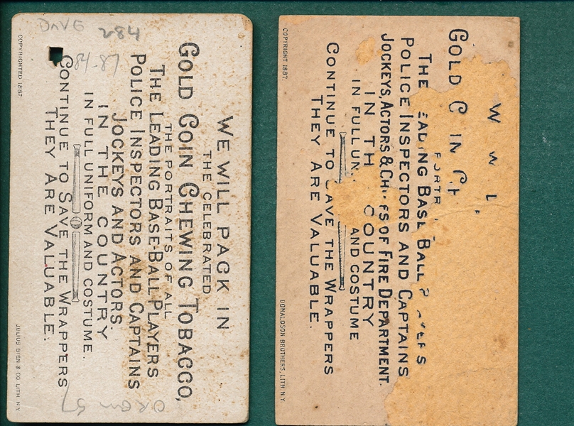 1887 N284 Buchner Gold Coins Cahill & Foutz (2) Card Lot