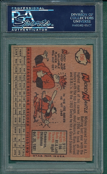 1958 Topps #150 Mickey Mantle PSA 3