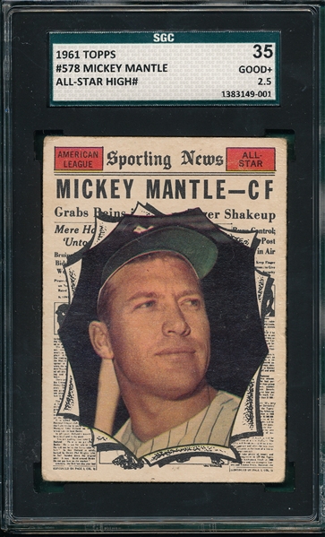 1961 Topps #578 Mickey Mantle, AS SGC 35 *Hi #*