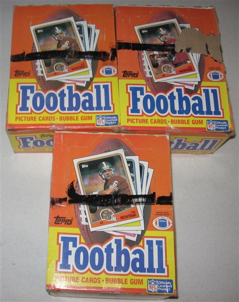 1988 Topps FB Lot of (3) Full Boxes of Unopened Wax Packs