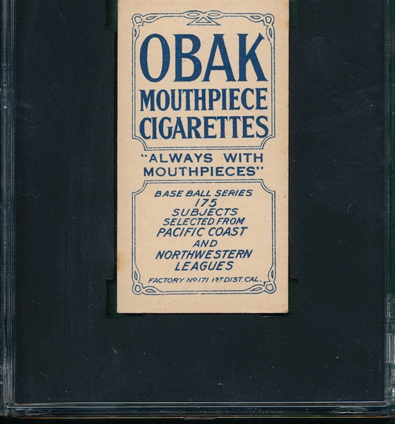 1910 T212-2 Schmutz Obak Cigarettes SGC 80 *None Higher*