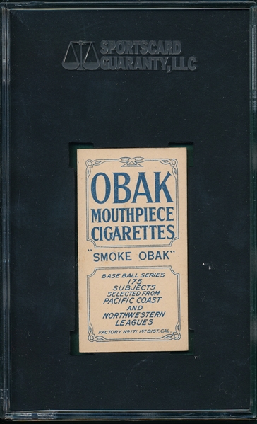 1910 T212-2 Tozer Obak Cigarettes SGC 80 *Highest Graded*