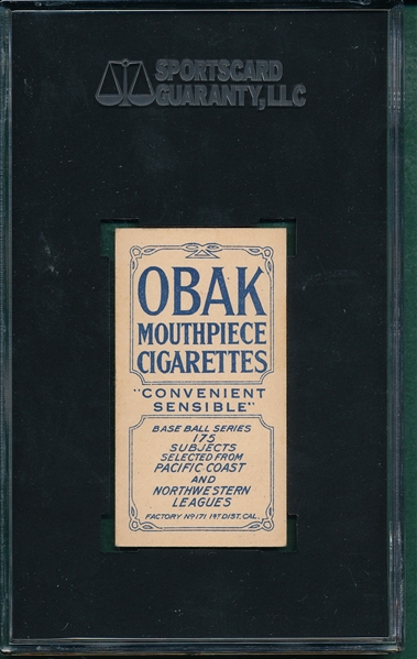 1910 T212-2 Raymer Obak Cigarettes SGC 70 