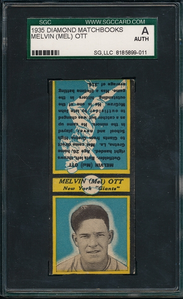 1935 Diamond Matchbooks BB Lot of (21) W/ Ott