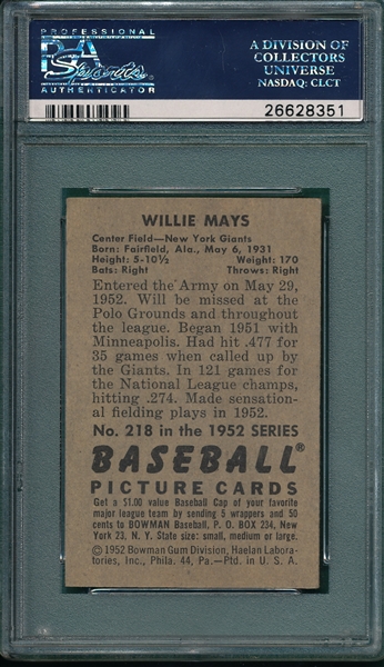 1952 Bowman #218 Willie Mays PSA 5 *Hi #*