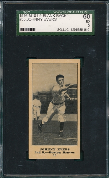 1916 M101-5 #55 Johnny Evers, Blank Back, SGC 60