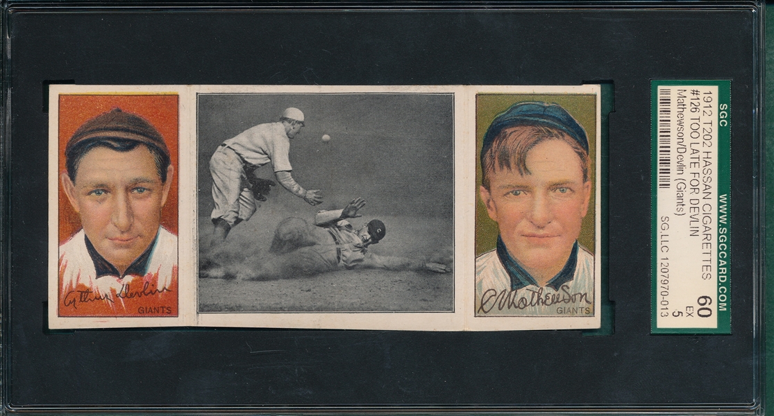 1912 Topps Too Late For Devlin, Devlin, Giants/Mathewson Hassan Cigarettes SGC 60