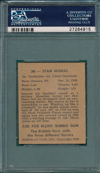 1948 Bowman #36 Stan Musial PSA 5 *Rookie*