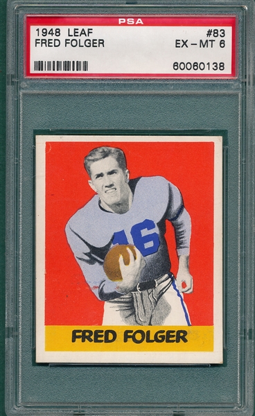 1948 Leaf FB #83 Fred Folger, Grey Jersey, PSA 6