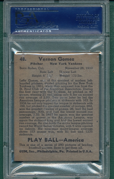 1939 Play Ball #48 Vernon Lefty Gomez PSA 8.5