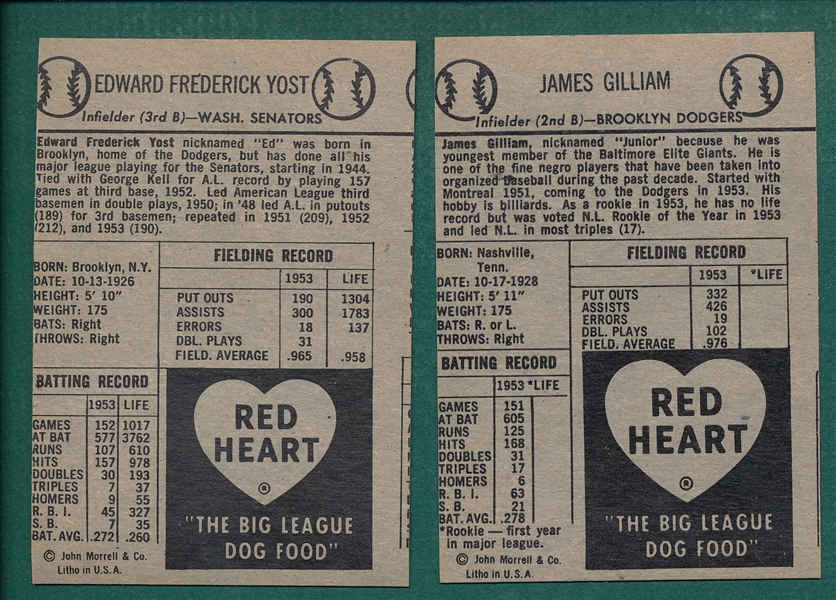 1954 Red Heart Yost & Gilliam, Lot of (2)