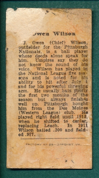1912 T207 Owen Wilson Anonymus Back