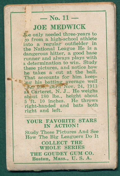 1938 Goudey Baseball Movies #11 Part 1 Joe Medwick