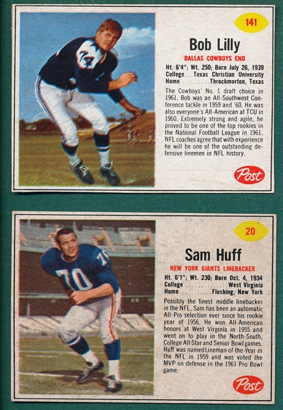 1962 Post Cereal Football Lot of (8) W/ #141 Bob Lilly *Full Borders*