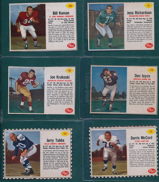 1962 Post Cereal Football Lot of (6) Short Prints W/ #41 Richardson