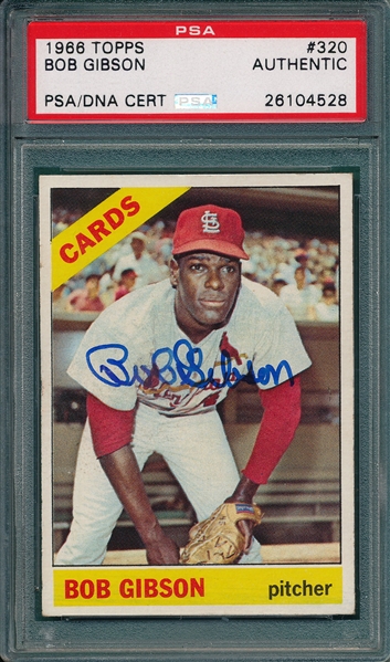 1966 Topps #320 Bob Gibson, Signed, PSA Authentic