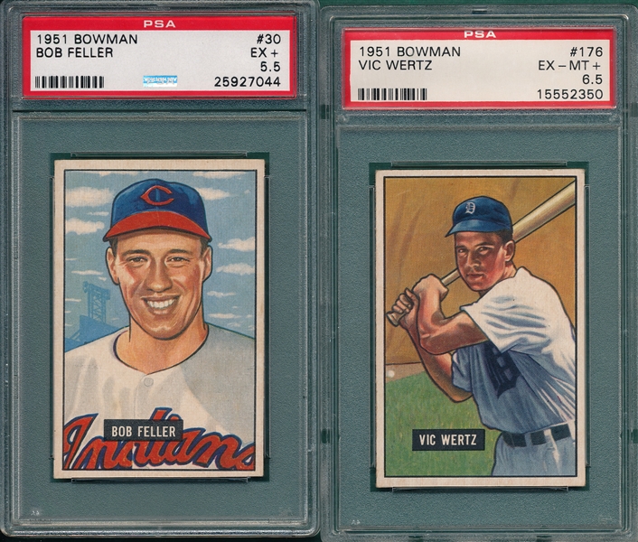 1951 Bowman #30 Feller PSA 5.5 & #176 Wertz PSA 6.5, Lot of (2) 