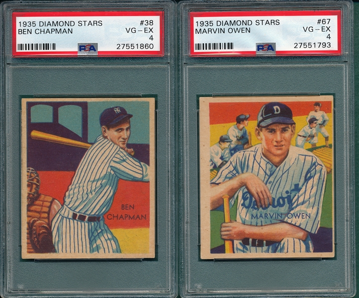 1934-36 Diamond Stars #38 Chapman & #67 Owen, (2) Card Lot PSA 4