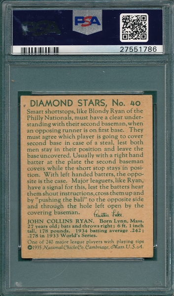 1934-36 Diamond Stars #40 Blondy Ryan PSA 5
