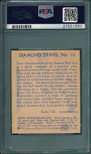 1934-36 Diamond Stars #73 Fritz Ostermueller PSA 7