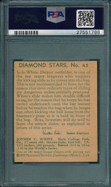 1934-36 Diamond Stars #45 Jo Jo White PSA 5
