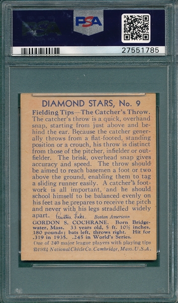 1934-36 Diamond Stars #9 Mickey Cochrane PSA 5