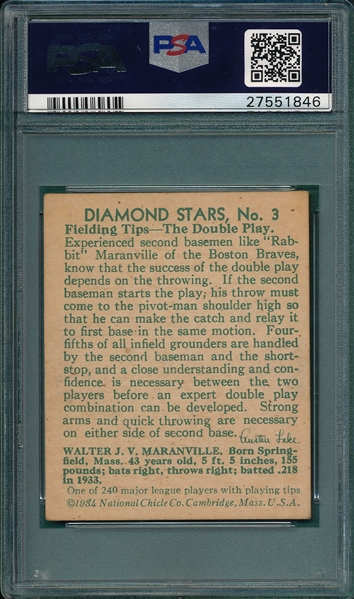 1934-36 Diamond Stars #3 Rabbit Maranville PSA 4