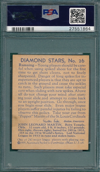 1934-36 Diamond Stars #26 Pepper Martin PSA 6