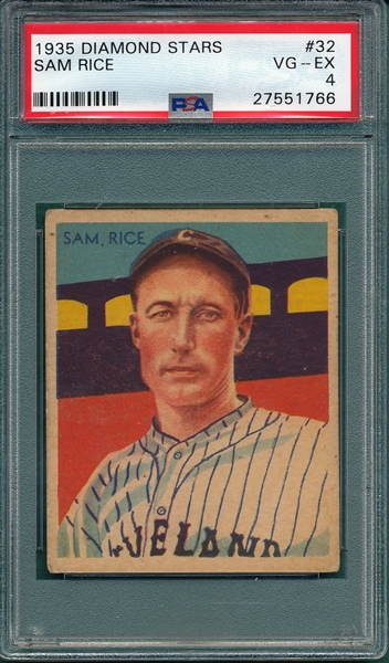 1934-36 Diamond Stars #32 Sam Rice PSA 4