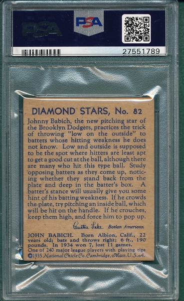 1934-36 Diamond Stars #82 John Babich PSA 5.5 *SP*