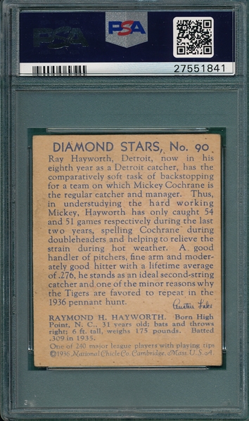 1934-36 Diamond Stars #90 Ray Hayworth PSA 5.5 *SP*