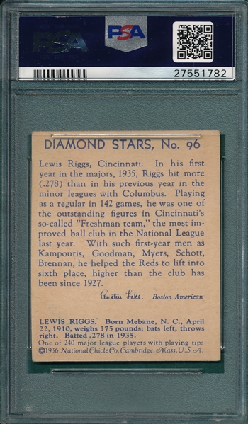 1934-36 Diamond Stars #96 Lew Riggs PSA 4 *SP*