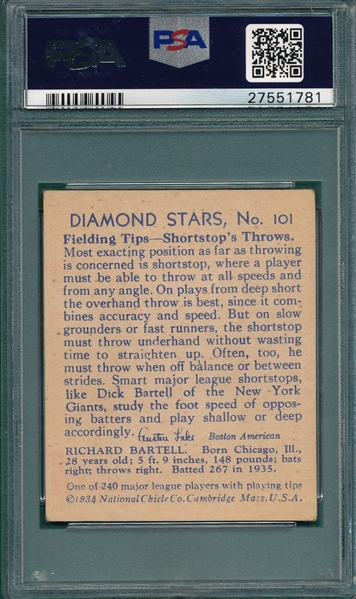 1934-36 Diamond Stars #101 Dick Bartell PSA 4 *SP*