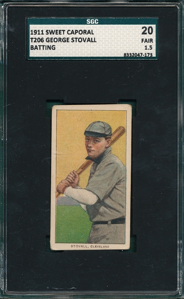 1909-1911 T206 Stovall, Batting, Sweet Caporal Cigarettes SGC 20 *Factory 25*