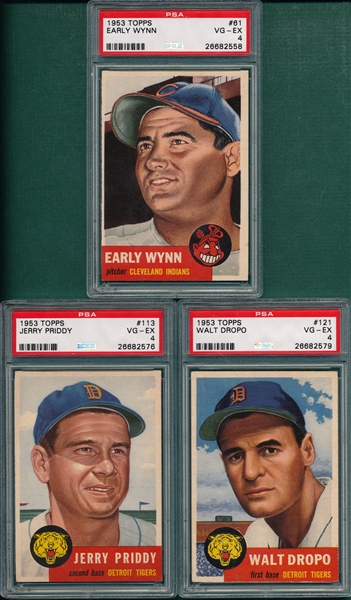 1953 Topps #113, 121 & #61 Early Wynn, Lot of (3) PSA 4
