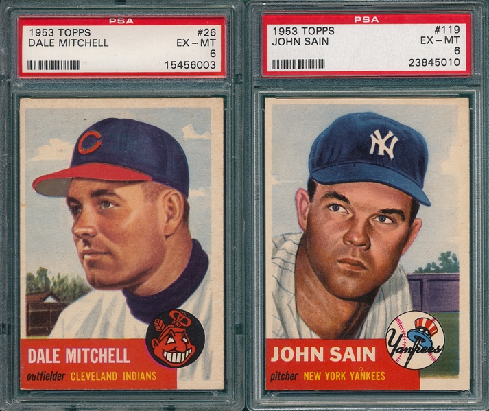 1953 Topps #26 Mitchell & #119 Sain, Lot of (2) PSA 6