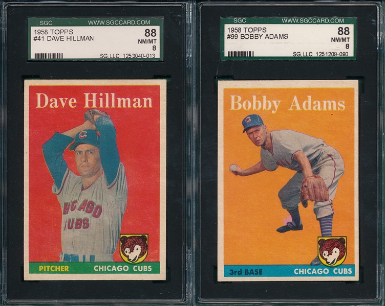 1958 Topps #41 Hillman & #99 Adams, Lot of (2) SGC 88