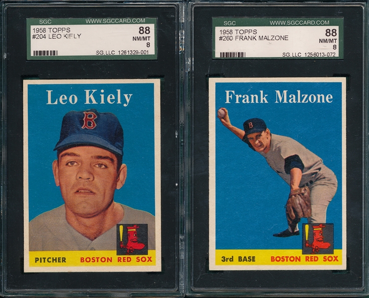 1958 Topps #204 Kiely & #260 Malzone, Lot of (2) SGC 88