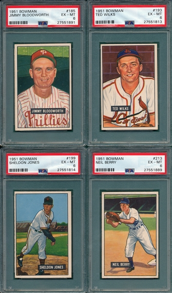 1951 Bowman #185, 193, 199 & 213, Lot of (4) PSA 6