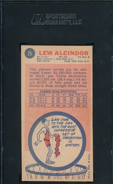 1969-70 Topps BSKT #25 Lew Alcindor SGC 60 *Rookie*