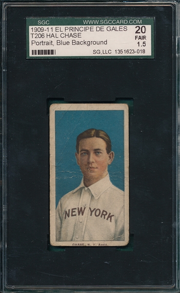 1909-1911 T206 Chase, Portrait, Blue, El Principe De Gales Cigarettes SGC 20