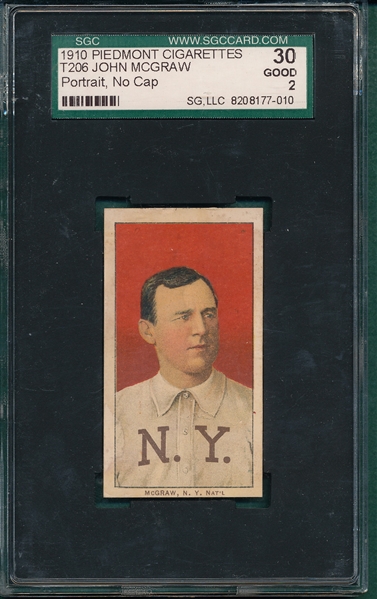 1909-1911 T206 McGraw, Portrait, No Cap, Piedmont Cigarettes SGC 30 *Miscut*