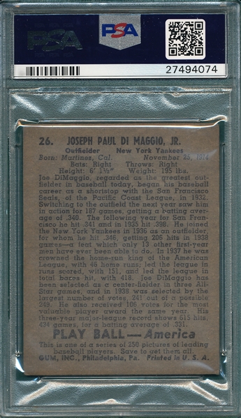 1939 Play Ball #26 Joe DiMaggio PSA 3