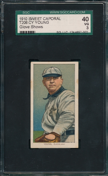 1909-1911 T206 Cy Young, Glove Showing, Sweet Caporal Cigarettes SGC 40
