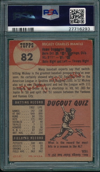 1953 Topps #82 Mickey Mantle PSA 3