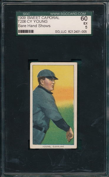 1909-1911 T206 Cy Young, Bare Hand, Sweet Caporal Cigarettes SGC 60